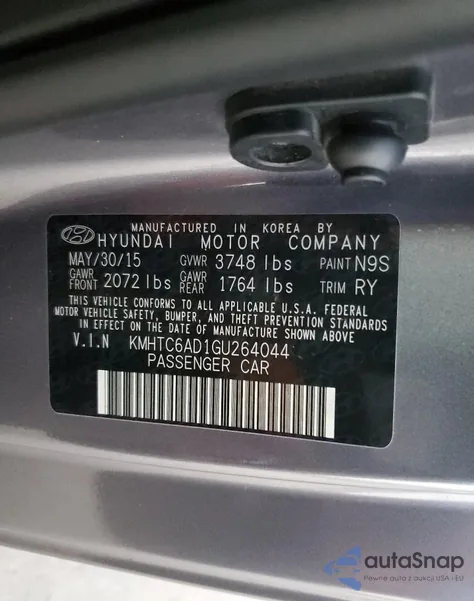 2016 Hyundai Veloster z USA, uszkodzony, nr VIN KMHTC6AD1GU264044